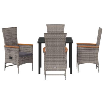5-teiliges Garten-Esszimmer-Set mit Kissen Graue Poly-Rattan