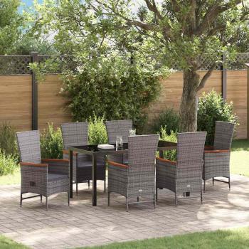 ARDEBO.de - 7-teiliges Garten-Esszimmer-Set mit Kissen Grau Poly-Rattan