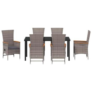 7-teiliges Garten-Esszimmer-Set mit Kissen Grau Poly-Rattan