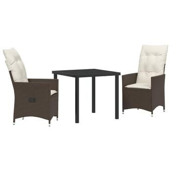 3-teiliges Garten-Esszimmer-Set mit Kissen Braun Poly Rattan