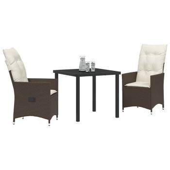 3-teiliges Garten-Esszimmer-Set mit Kissen Braun Poly Rattan