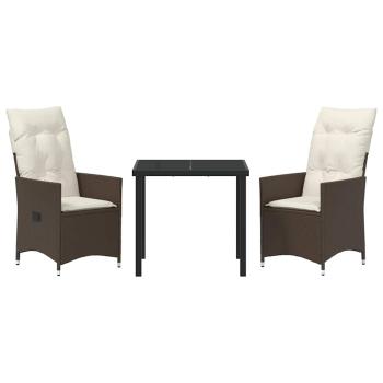 3-teiliges Garten-Esszimmer-Set mit Kissen Braun Poly Rattan