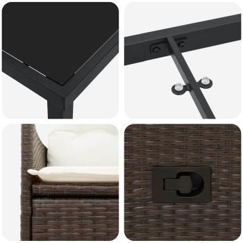 3-teiliges Garten-Esszimmer-Set mit Kissen Braun Poly Rattan