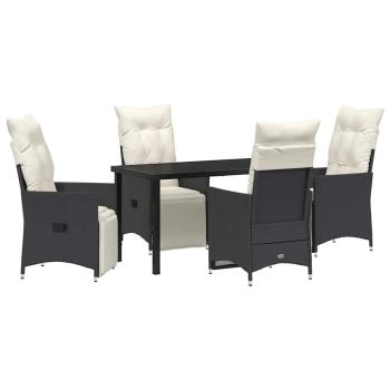 5-teiliges Garten-Dining-Set mit Kissen in Schwarz aus Poly-Rattan