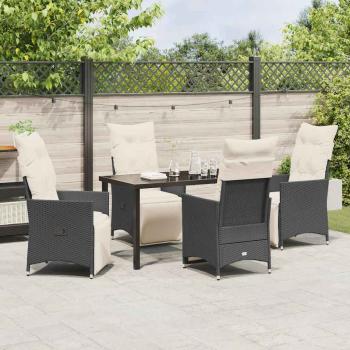 5-teiliges Garten-Dining-Set mit Kissen in Schwarz aus Poly-Rattan