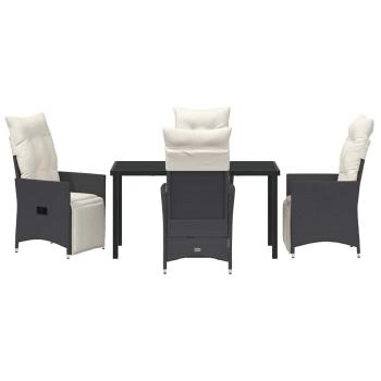5-teiliges Garten-Dining-Set mit Kissen in Schwarz aus Poly-Rattan