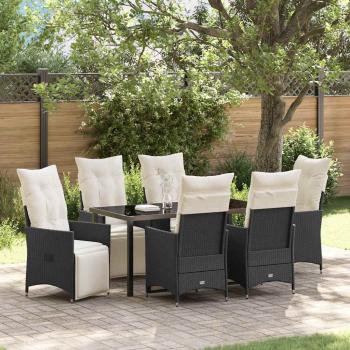 ARDEBO.de - 7-teiliges Garten-Essset mit Kissen Schwarz Poly-Rattan