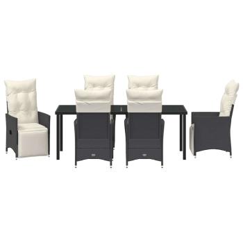 7-teiliges Garten-Esszimmer Set mit Kissen Schwarz Poly-Rattan
