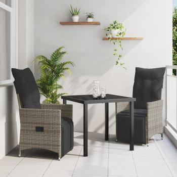 ARDEBO.de - 3-teiliges Garten-Esszimmer-Set mit Kissen Grau Polyrattan