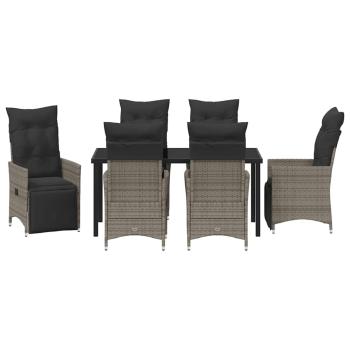 7-teiliges Garten-Esszimmer-Set mit Kissen Grau Poly-Rattan