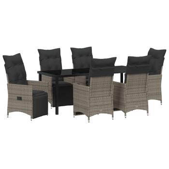 ARDEBO.de - 7-teiliges Garten-Dining-Set mit Kissen Grau Poly-Rattan