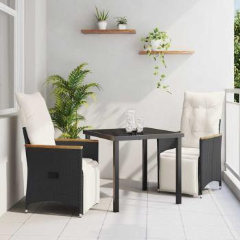 ARDEBO.de - 3-teiliges Garten-Essenset mit Kissen Schwarz Poly-Rattan
