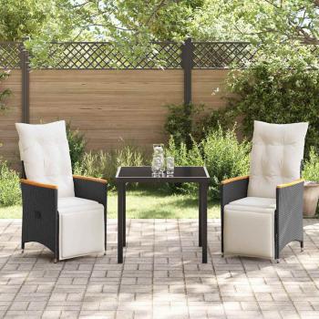3-teiliges Garten-Essenset mit Kissen Schwarz Poly-Rattan
