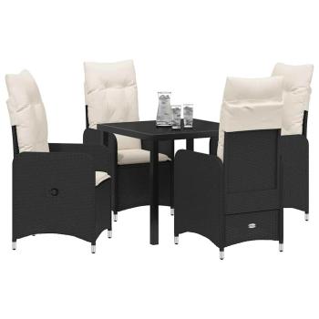 5-teiliges Garten-Esstisch-Set mit Kissen Schwarz Poly-Rattan