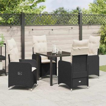 5-teiliges Garten-Esstisch-Set mit Kissen Schwarz Poly-Rattan