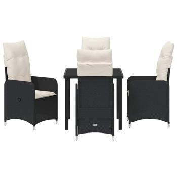 5-teiliges Garten-Esstisch-Set mit Kissen Schwarz Poly-Rattan