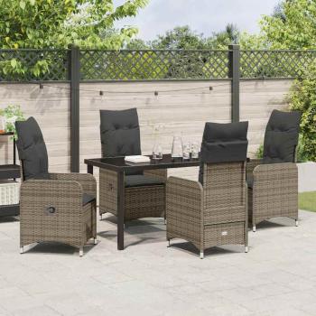 5-teiliges Garten-Ess-Set mit Kissen in Grau aus Poly-Rattan