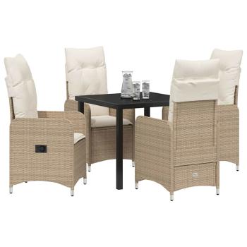 5-teiliges Garten-Esszimmer-Set mit Kissen Beige Poly Rattan