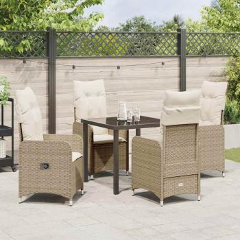 5-teiliges Garten-Esszimmer-Set mit Kissen Beige Poly Rattan