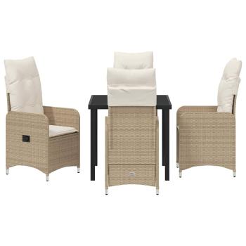 5-teiliges Garten-Esszimmer-Set mit Kissen Beige Poly Rattan
