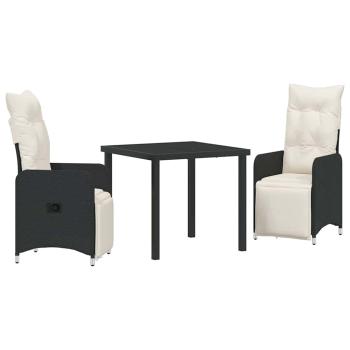 3-teiliges Garten-Dining-Set mit Kissen Schwarz Poly-Rattan