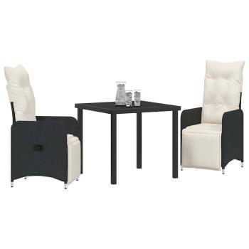 3-teiliges Garten-Dining-Set mit Kissen Schwarz Poly-Rattan