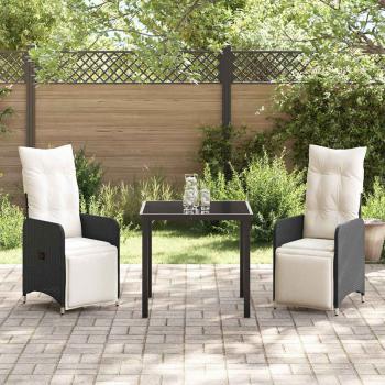 3-teiliges Garten-Dining-Set mit Kissen Schwarz Poly-Rattan