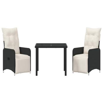 3-teiliges Garten-Dining-Set mit Kissen Schwarz Poly-Rattan