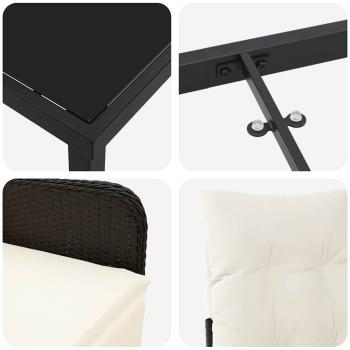 3-teiliges Garten-Dining-Set mit Kissen Schwarz Poly-Rattan