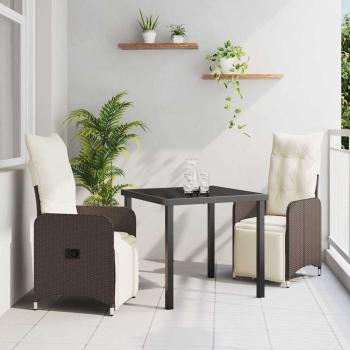 ARDEBO.de - 3-teiliges Garten-Dining-Set mit Kissen Braun Poly Rattan