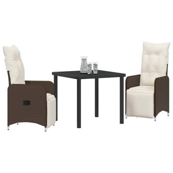 3-teiliges Garten-Dining-Set mit Kissen Braun Poly Rattan