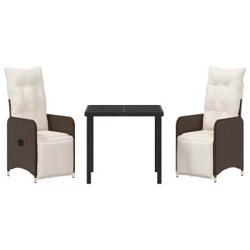 3-teiliges Garten-Dining-Set mit Kissen Braun Poly Rattan