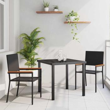 ARDEBO.de - 3-teiliges Garten Essset Schwarz Poly Rattan