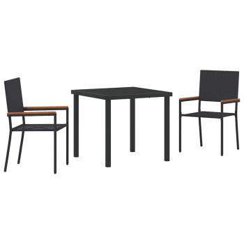 3-teiliges Garten Essset Schwarz Poly Rattan