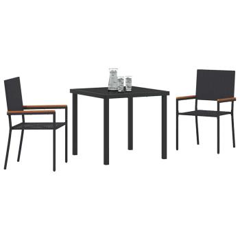 3-teiliges Garten Essset Schwarz Poly Rattan