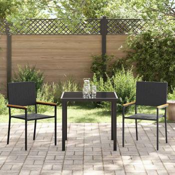3-teiliges Garten Essset Schwarz Poly Rattan
