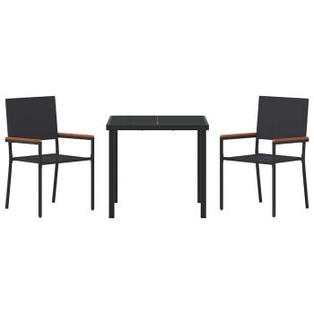 3-teiliges Garten Essset Schwarz Poly Rattan