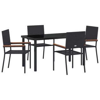 5-teiliges Garten Essset schwarzes Poly Rattan