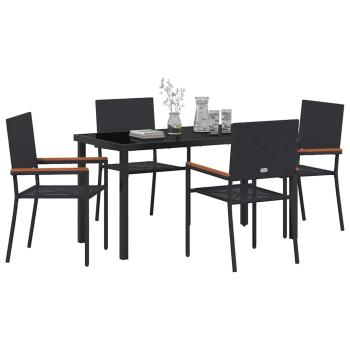 5-teiliges Garten Essset schwarzes Poly Rattan