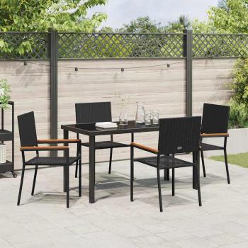 5-teiliges Garten Essset schwarzes Poly Rattan