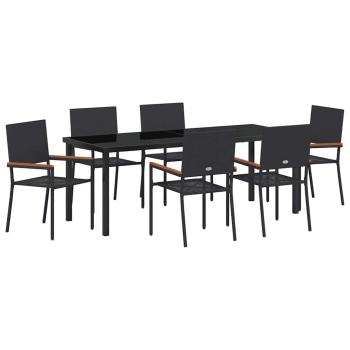 ARDEBO.de - 7-teiliges Garten Essset Schwarz Poly-Rattan