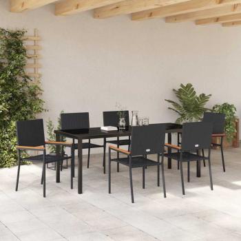 7-teiliges Garten Essset Schwarz Poly-Rattan
