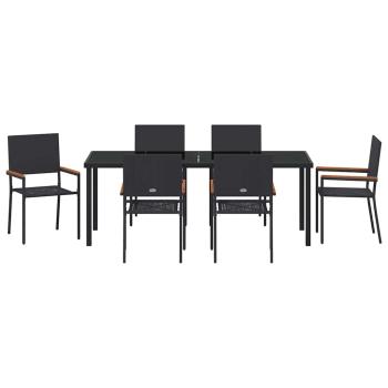 7-teiliges Garten Essset Schwarz Poly-Rattan