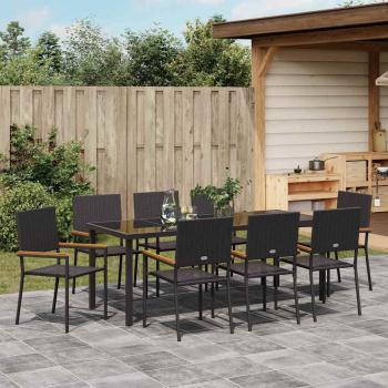 ARDEBO.de - 9-teiliges Garten Esszimmer Set Schwarz Poly Rattan