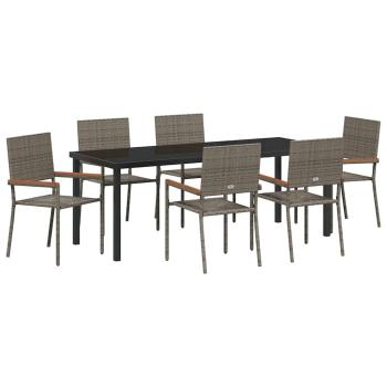 ARDEBO.de - 7-teiliges Garten Esszimmer Set Grau Poly Rattan