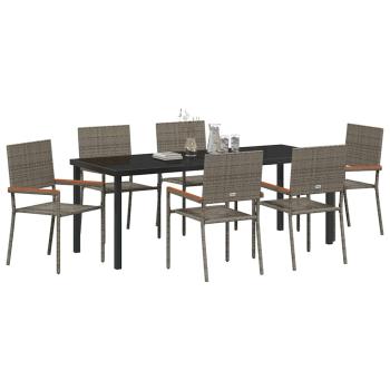 7-teiliges Garten Esszimmer Set Grau Poly Rattan
