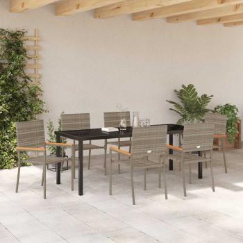 7-teiliges Garten Esszimmer Set Grau Poly Rattan
