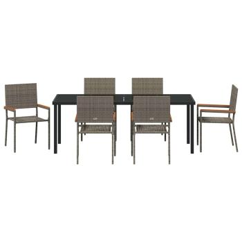 7-teiliges Garten Esszimmer Set Grau Poly Rattan