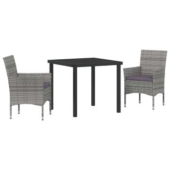 3-teiliges Garten-Ess-Set Grau Poly-Rattan