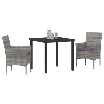 3-teiliges Garten-Ess-Set Grau Poly-Rattan